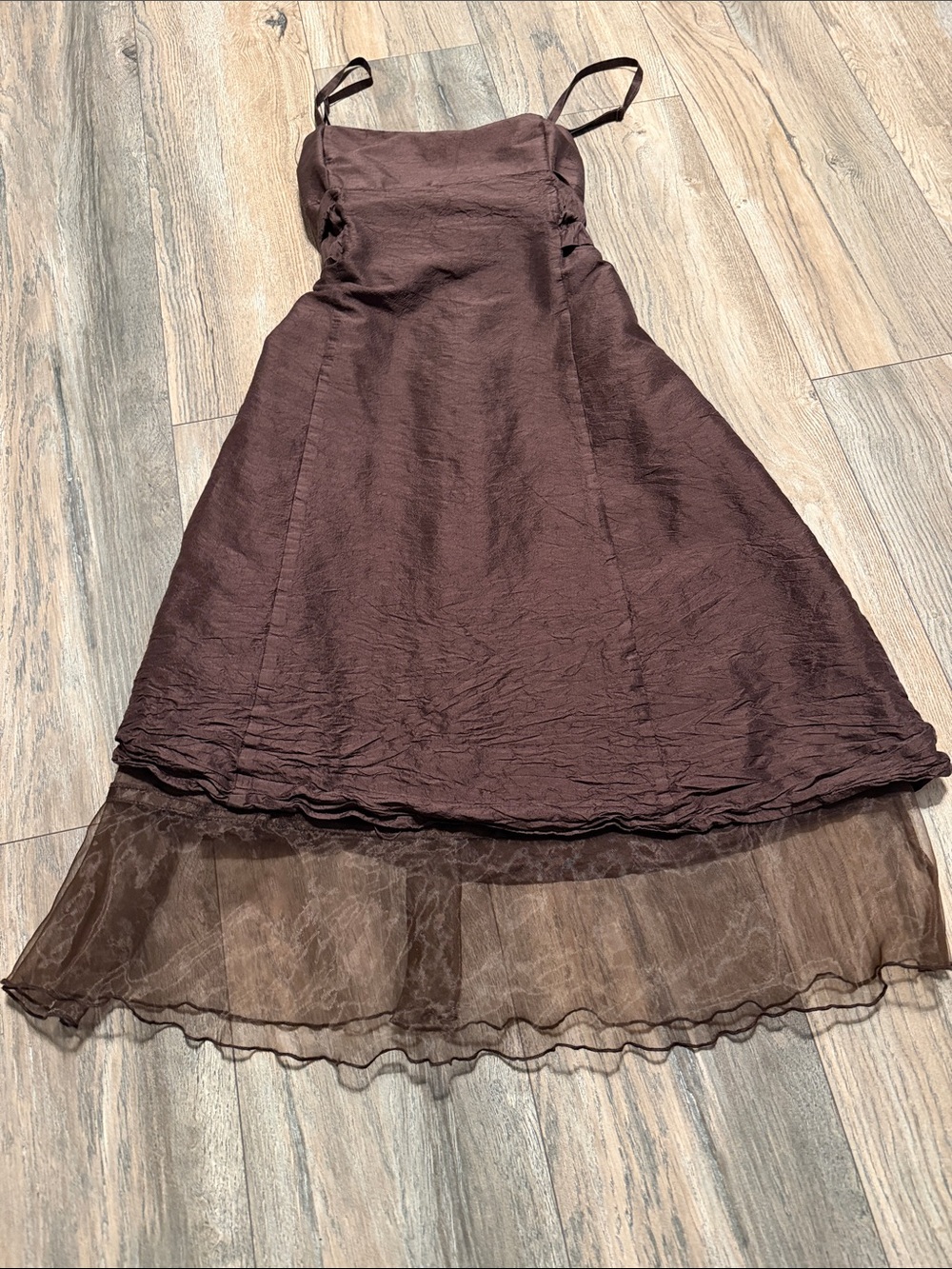 Mariposa Dark Brown 100%Silk Spaghetti Strap Dress
